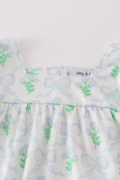 Green leaves bow print girl bloomer set