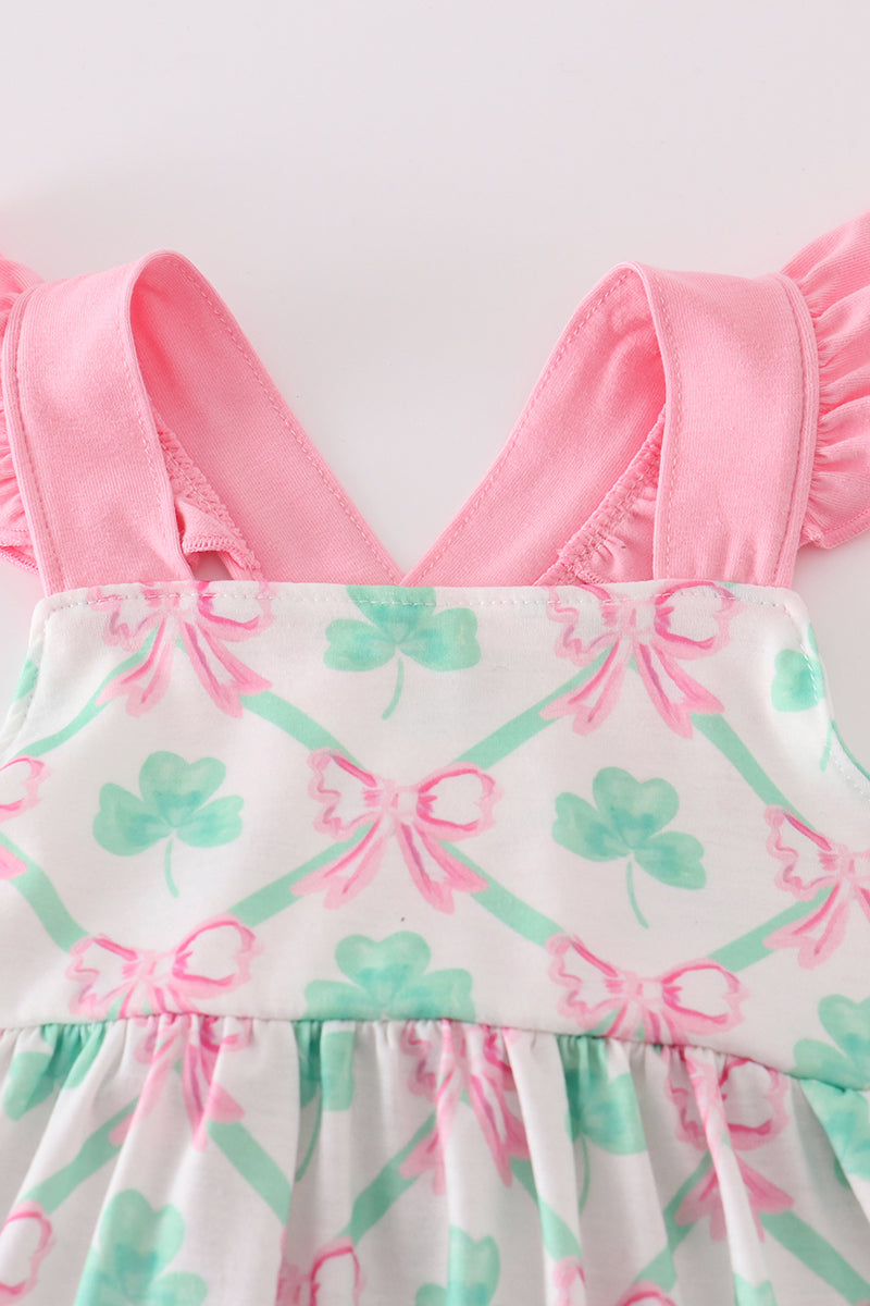 Green St.Patricks clover print girl set