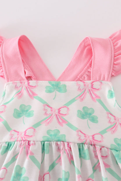 Green St.Patricks clover print girl set