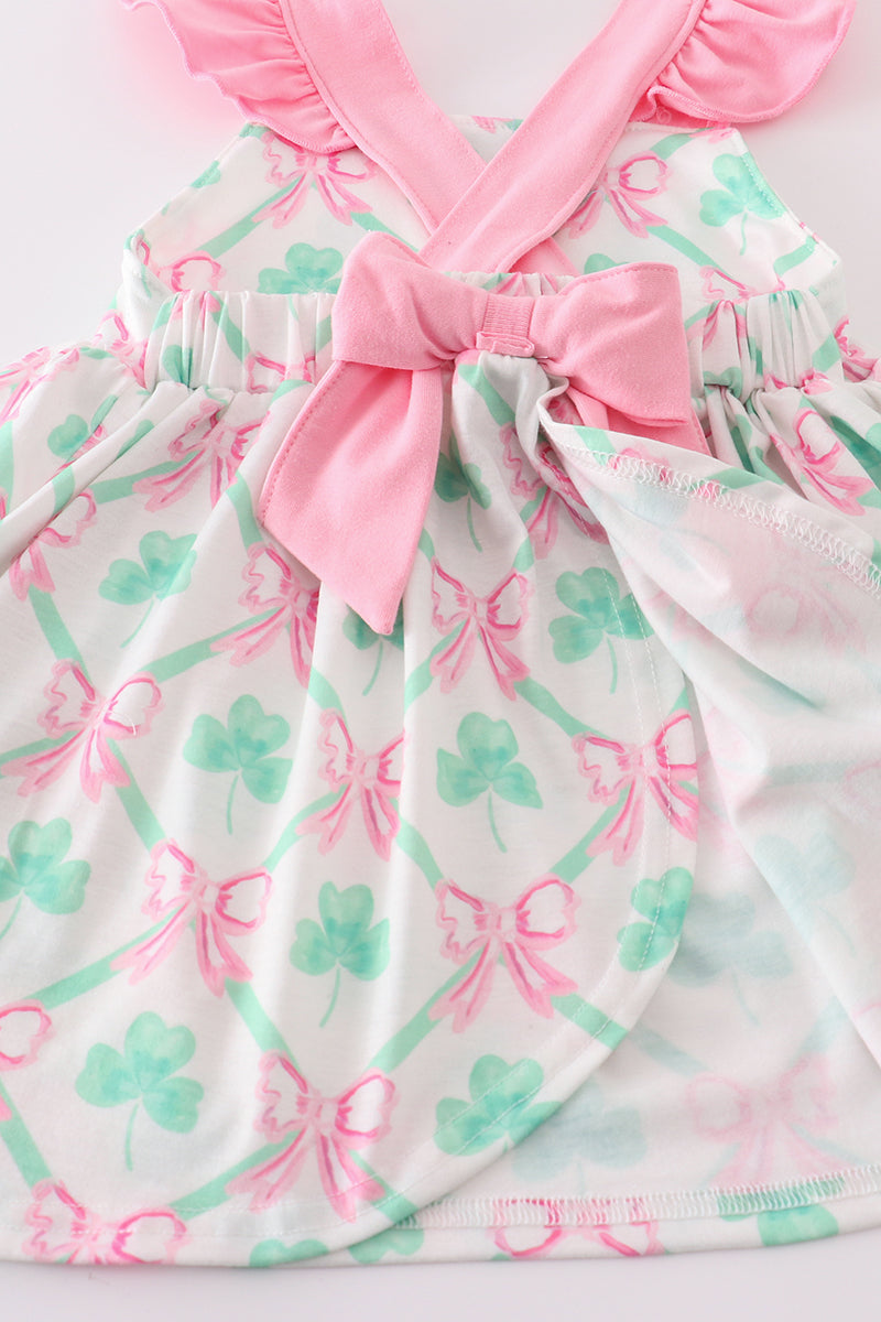 Green St.Patricks clover print girl set