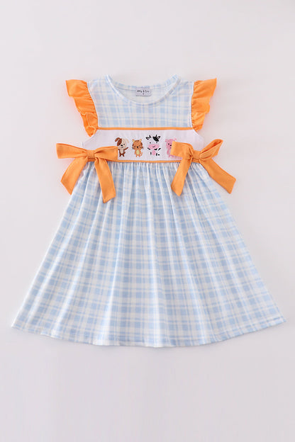 Farm embroidery girl plaid dress