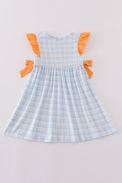 Farm embroidery girl plaid dress