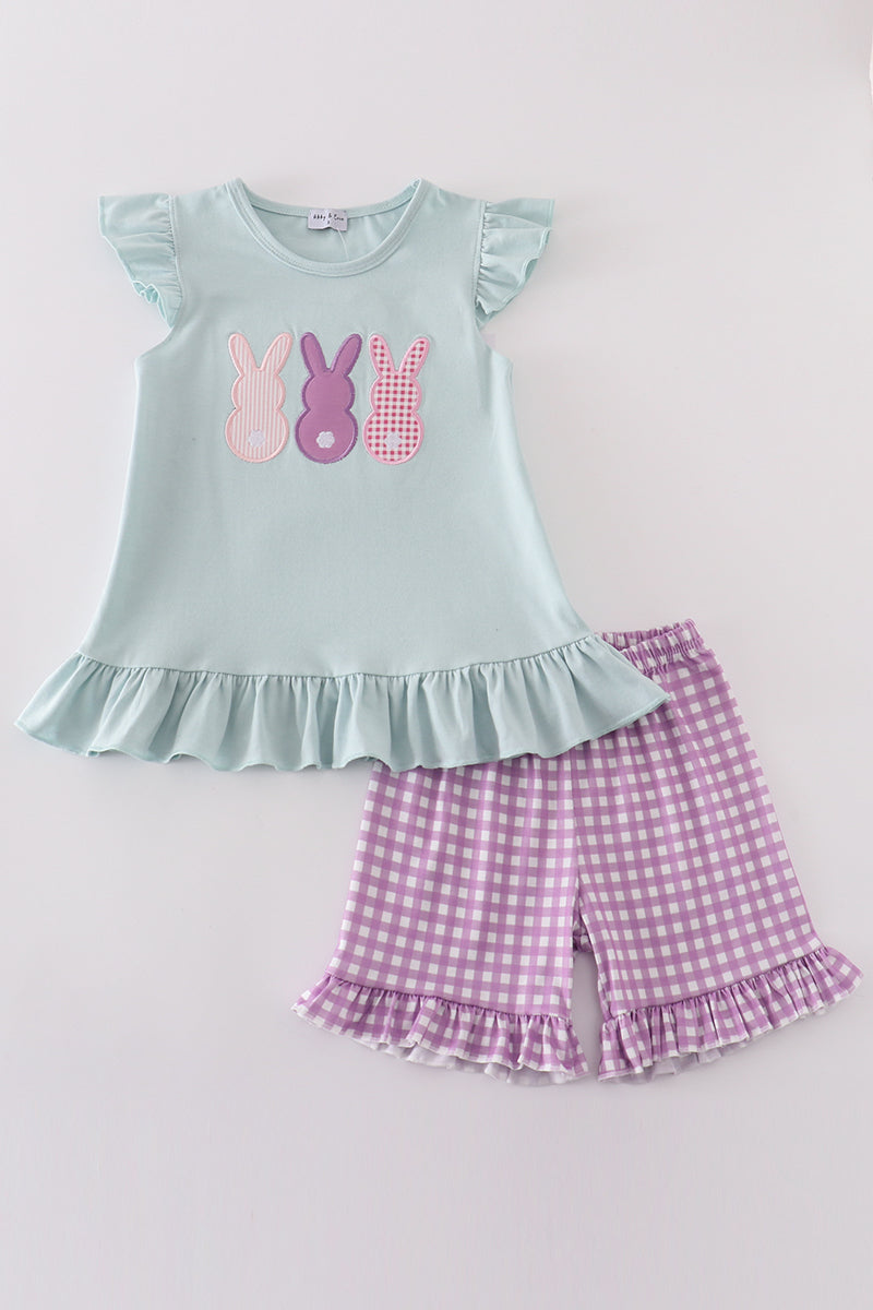 Blue easter bunny applique girl set