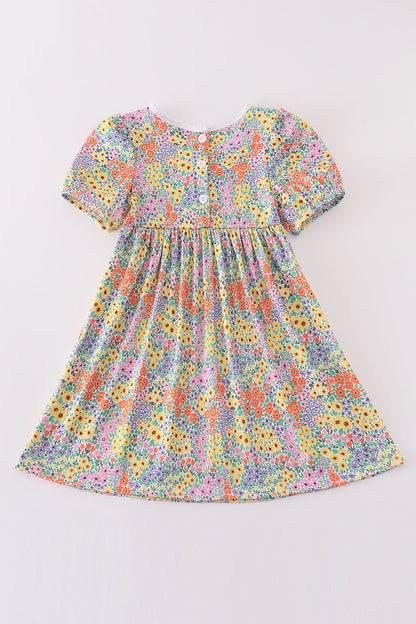 Easter floral bunny egg embroidery girl dress