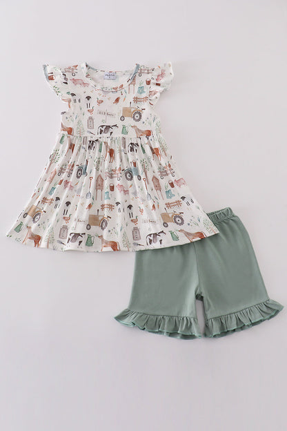 Sage farm print girl set