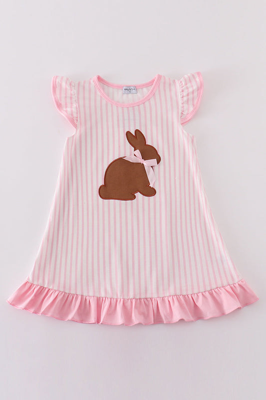 Pink easter bunny applique stripe girl dress