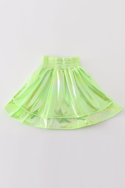 Chartreuse girl ruffle laser skorts