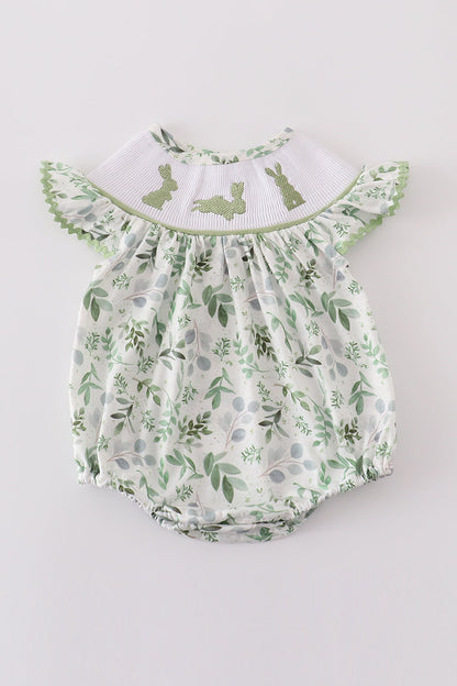 Sage leaf bunny embroidery smocked bubble