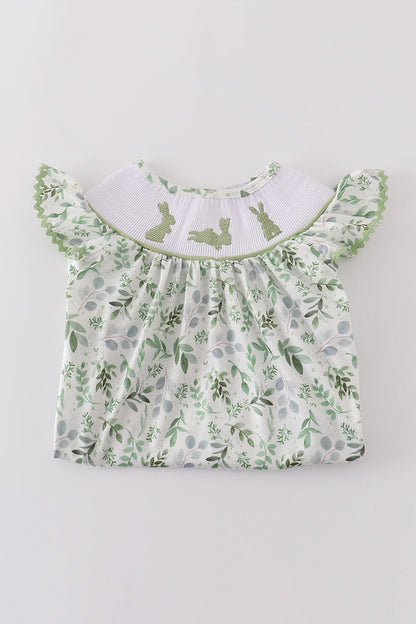 Sage leaf bunny embroidery smocked set