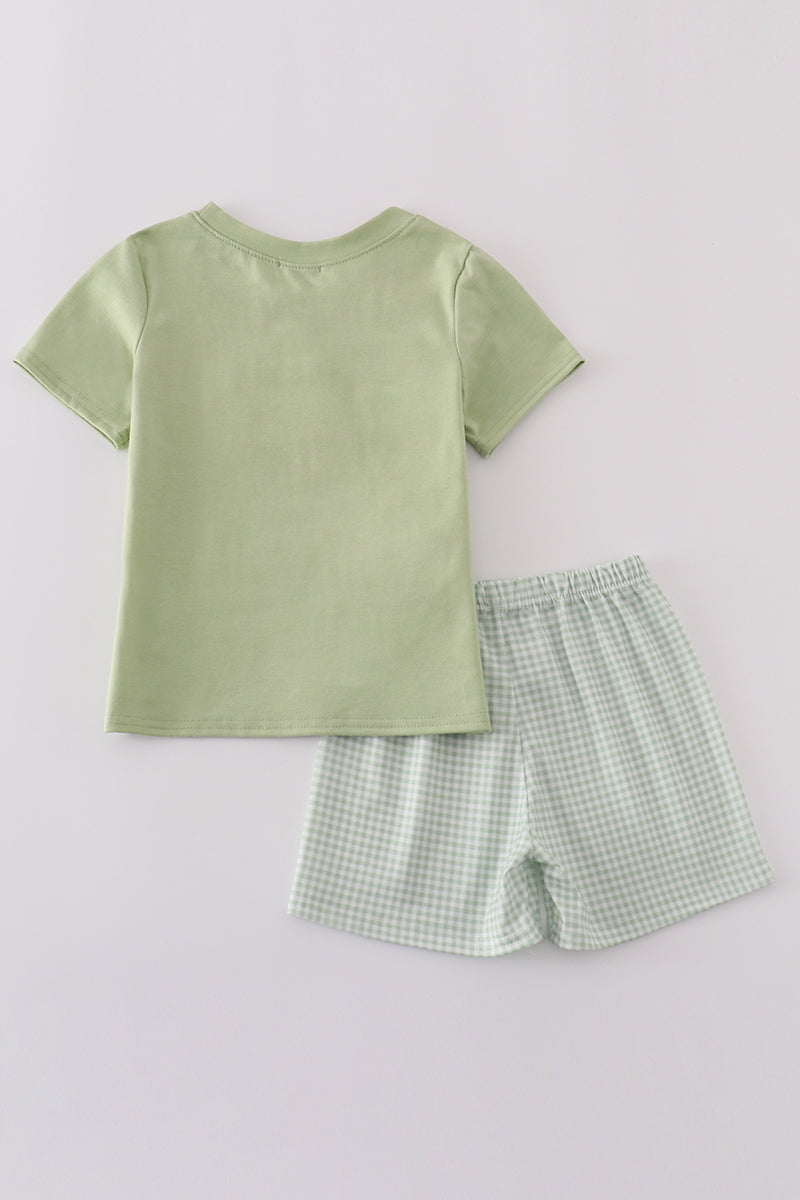 Sage bunny embroidery smocked shorts set