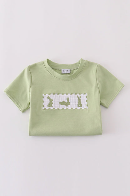 Sage bunny embroidery smocked shorts set