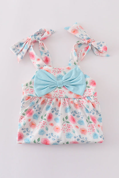 Blue floral print bow bloomer set