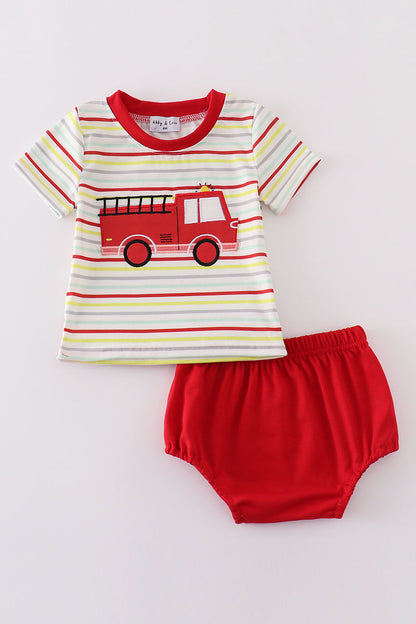 Red fire truck applique bloomer set