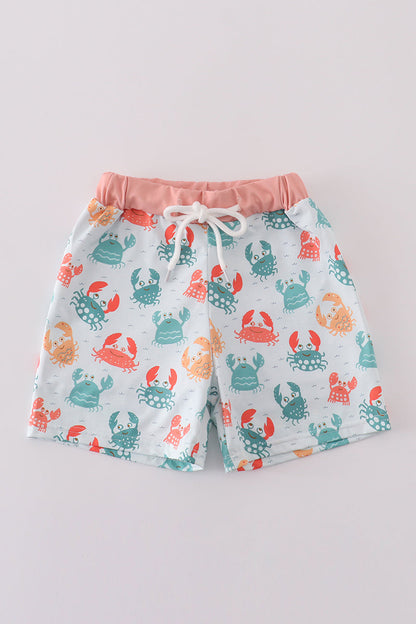 Green crab print swim trunks