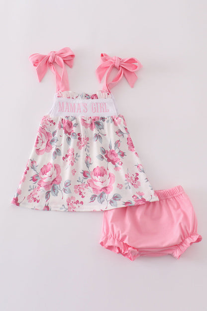 Pink floral MAMA'S embroidery bloomer set