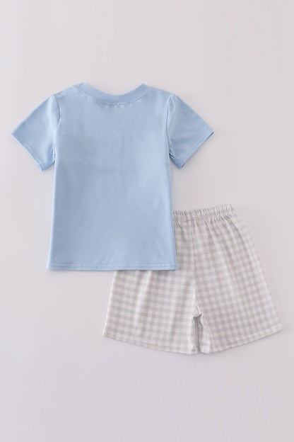 Blue MAMA'S embroidery shorts set