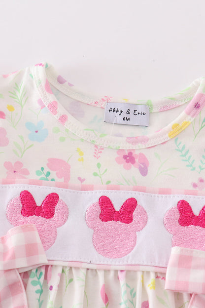 Pink floral mouse embroidery girl bloomer set