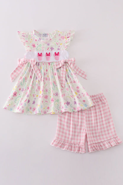 Pink floral mouse embroidery girl set