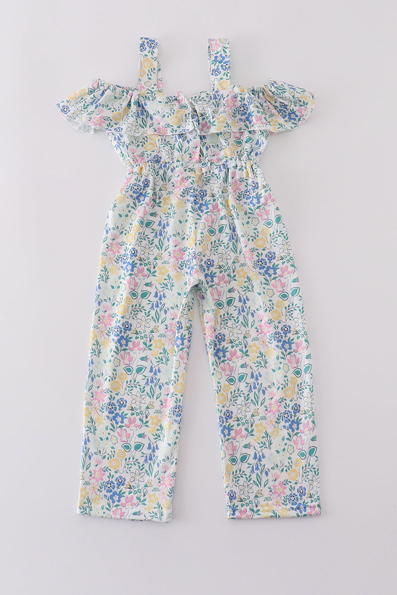 Blue floral print jumpsuit