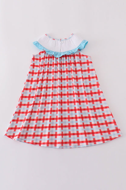 Blue farm embroidery smocked dress