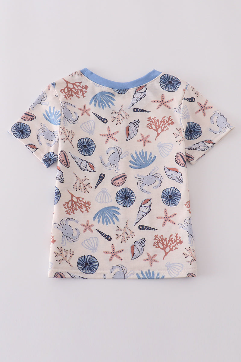 Blue ocean breeze shells print dad&me top