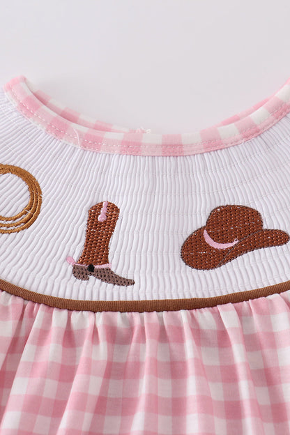 Brown western embroidery smocked bubble