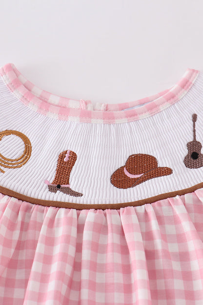 Pink western embroidery smocked set