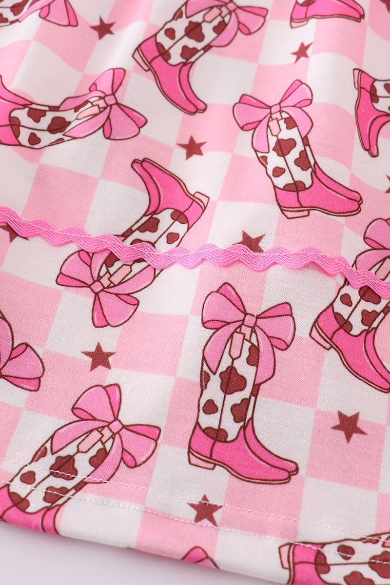 Pink boots print dress