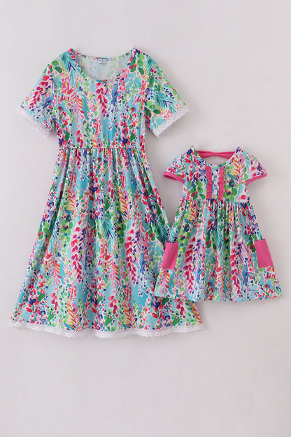 Rainbow garden print mom&me dress