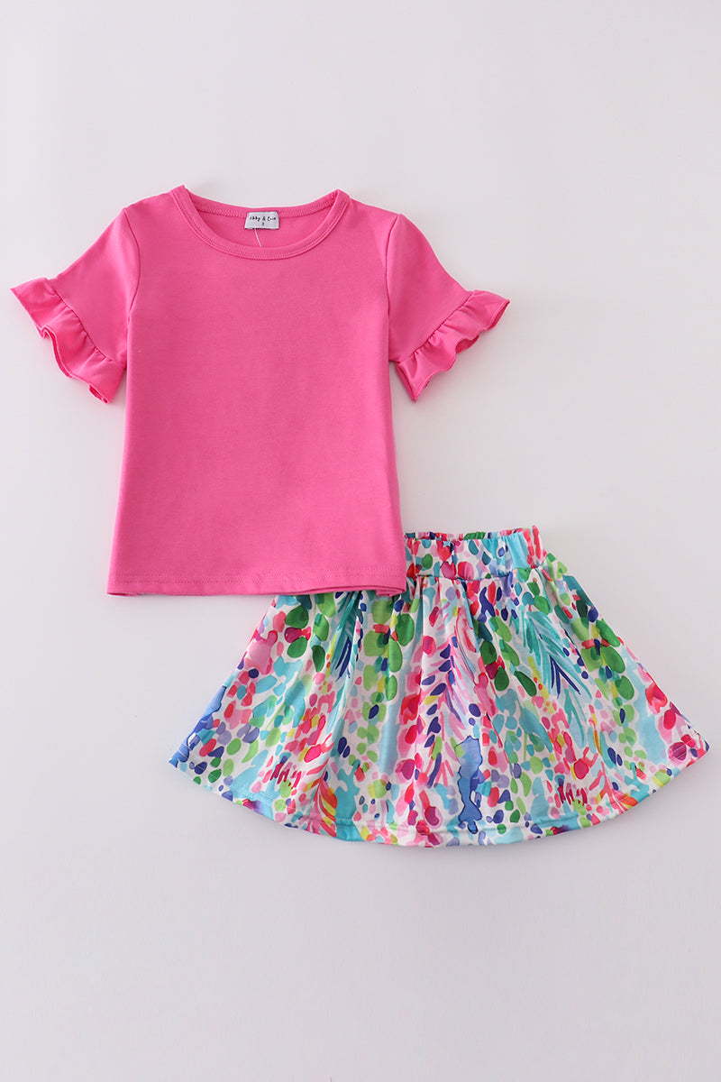 Rainbow garden print skorts set