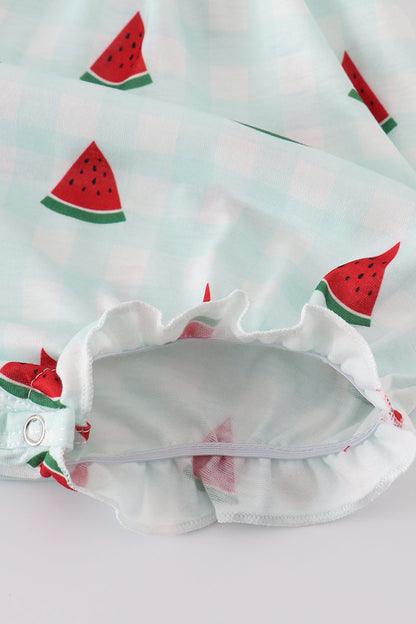 Green watermelon print smocked bubble