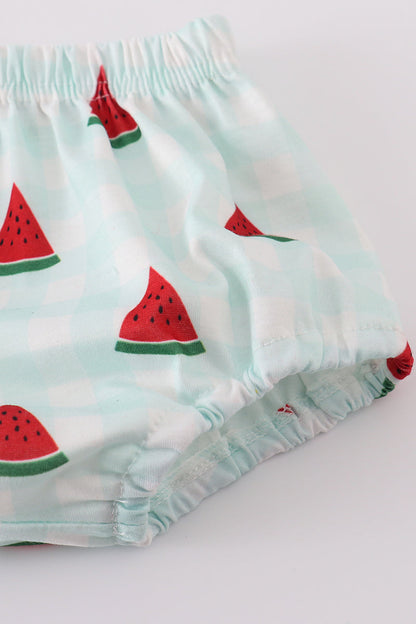 Red watermelon embroidery smocked bloomer set