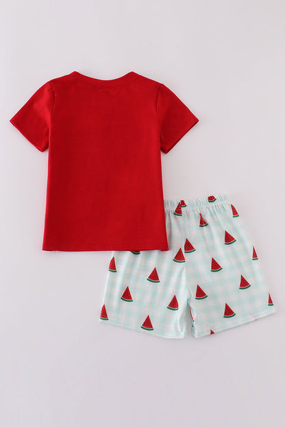 Red watermelon embroidery smocked set