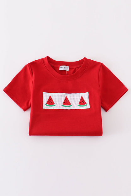 Red watermelon embroidery smocked set