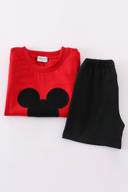 Red character applique boy set