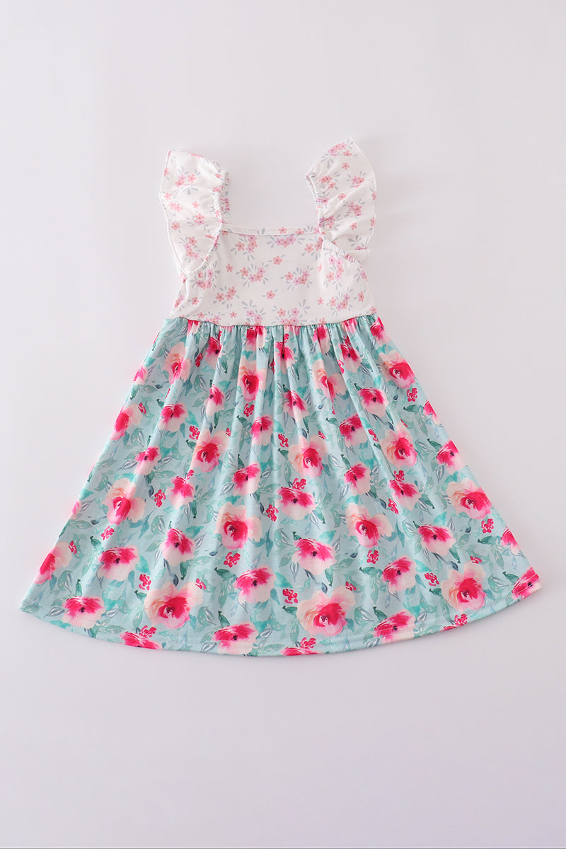 Blushing rose garden print girl dress