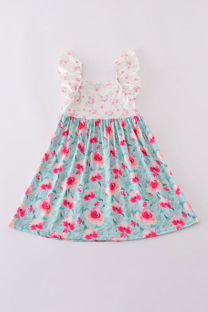 Blushing rose garden print girl dress