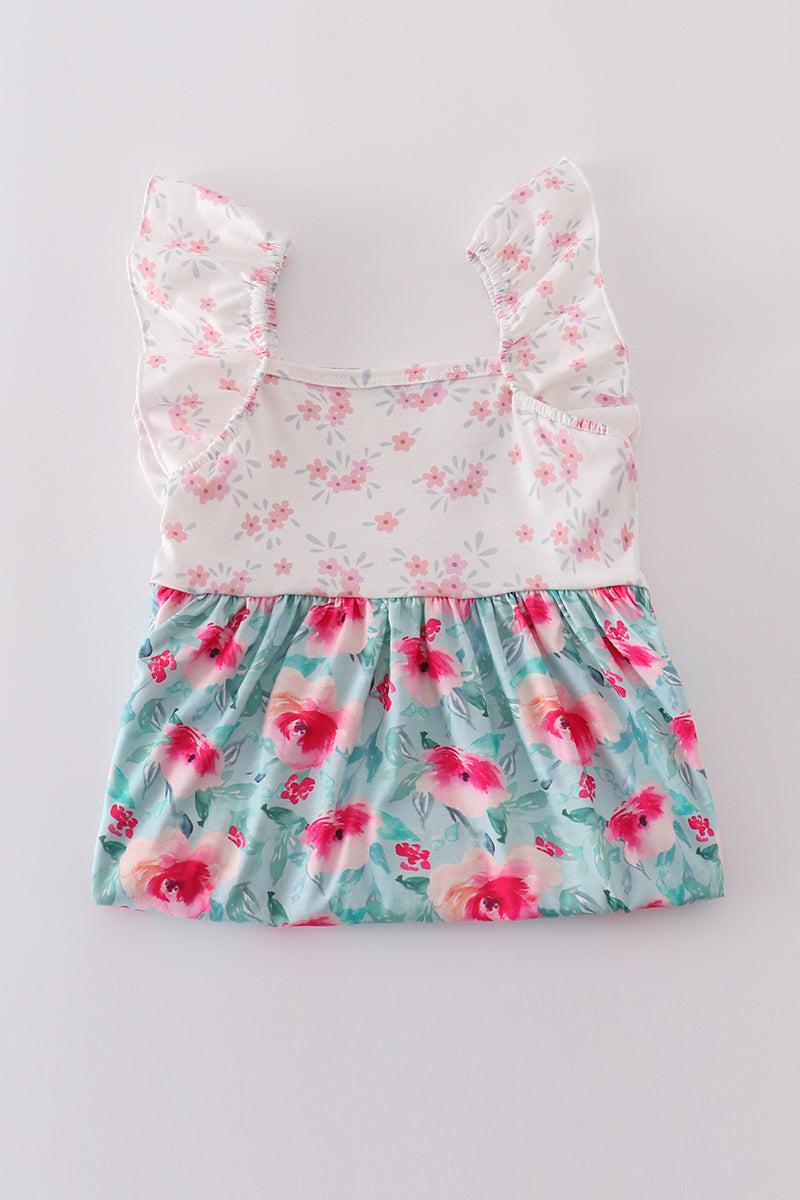 Blushing rose garden print girl dress