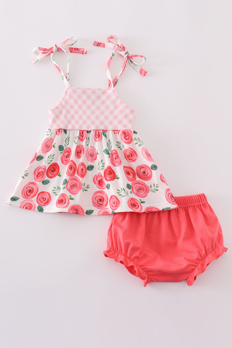 Pink floral print girl bloomer set