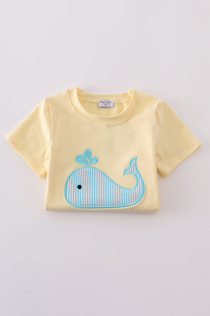 Yellow whale applique boy set