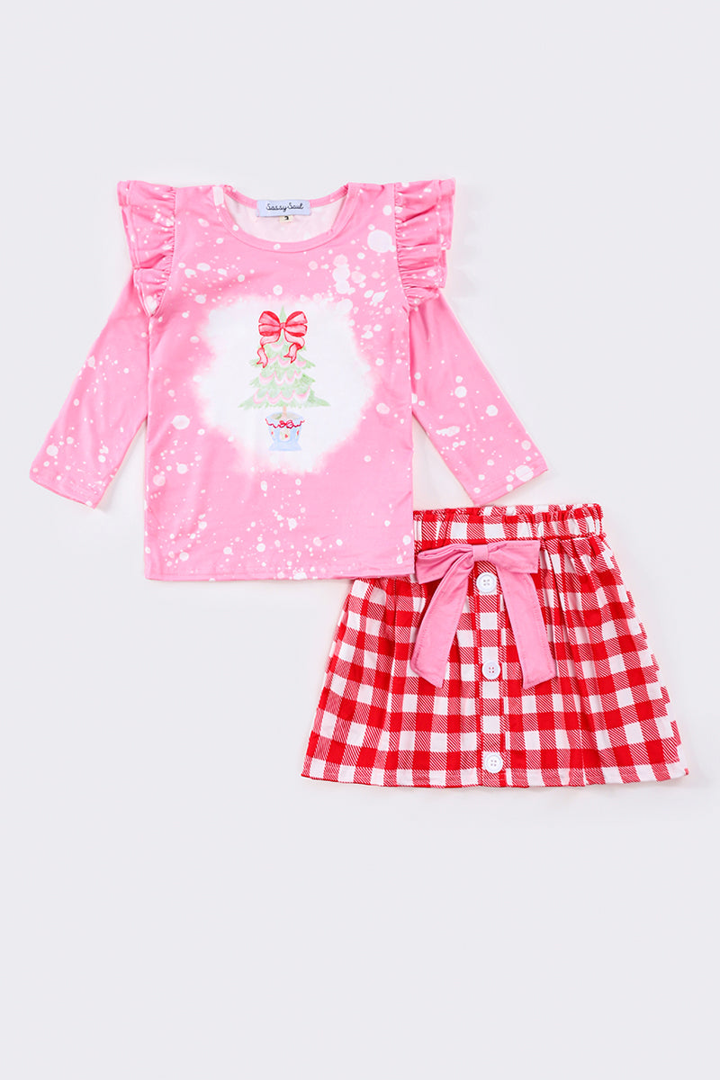 Pink christmas tree girl skirt set