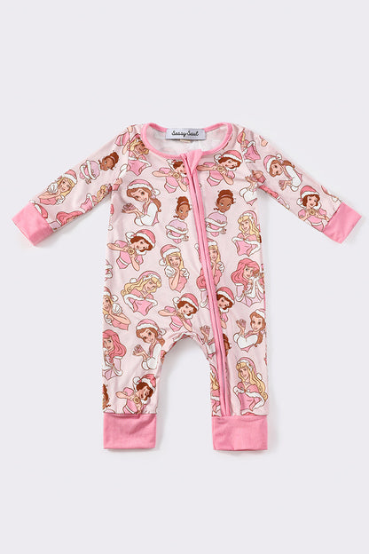 Pink princess christmas zip romper