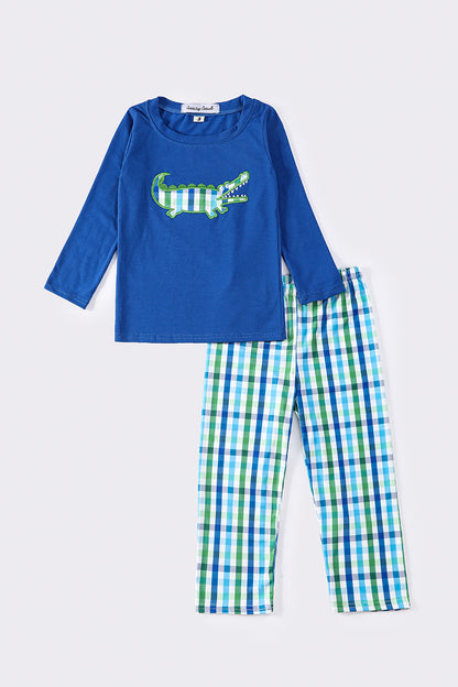 Blue alligator applique boy set