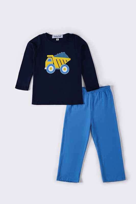 Navy truck applique boy set