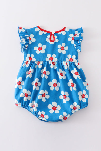 Platinum Blue & white floral print ruffle girl bubble