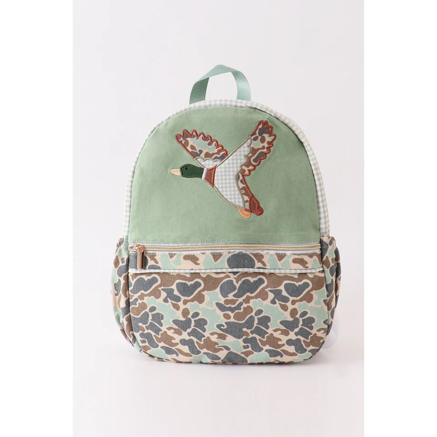 Mallard Duck Bag, Green camouflage duck applique boy backpack