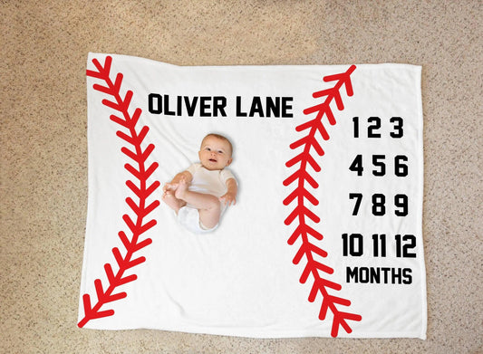 Velveteen Plush Blanket - Baseball Milestone Blanket, Sports Fan Gift, Baby Shower Gift, Personalized Blanket, Nursery Decor