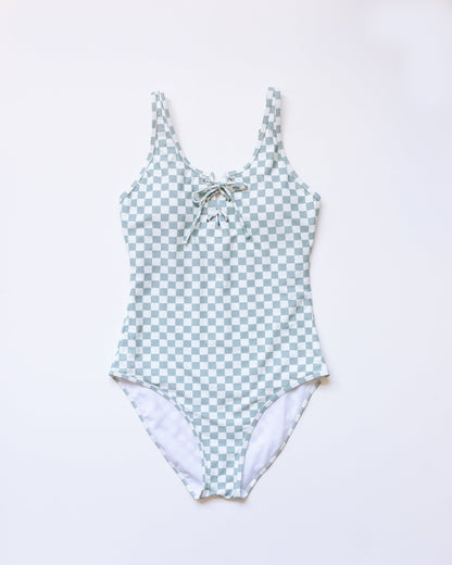 Green plaid one piece women swimsuit